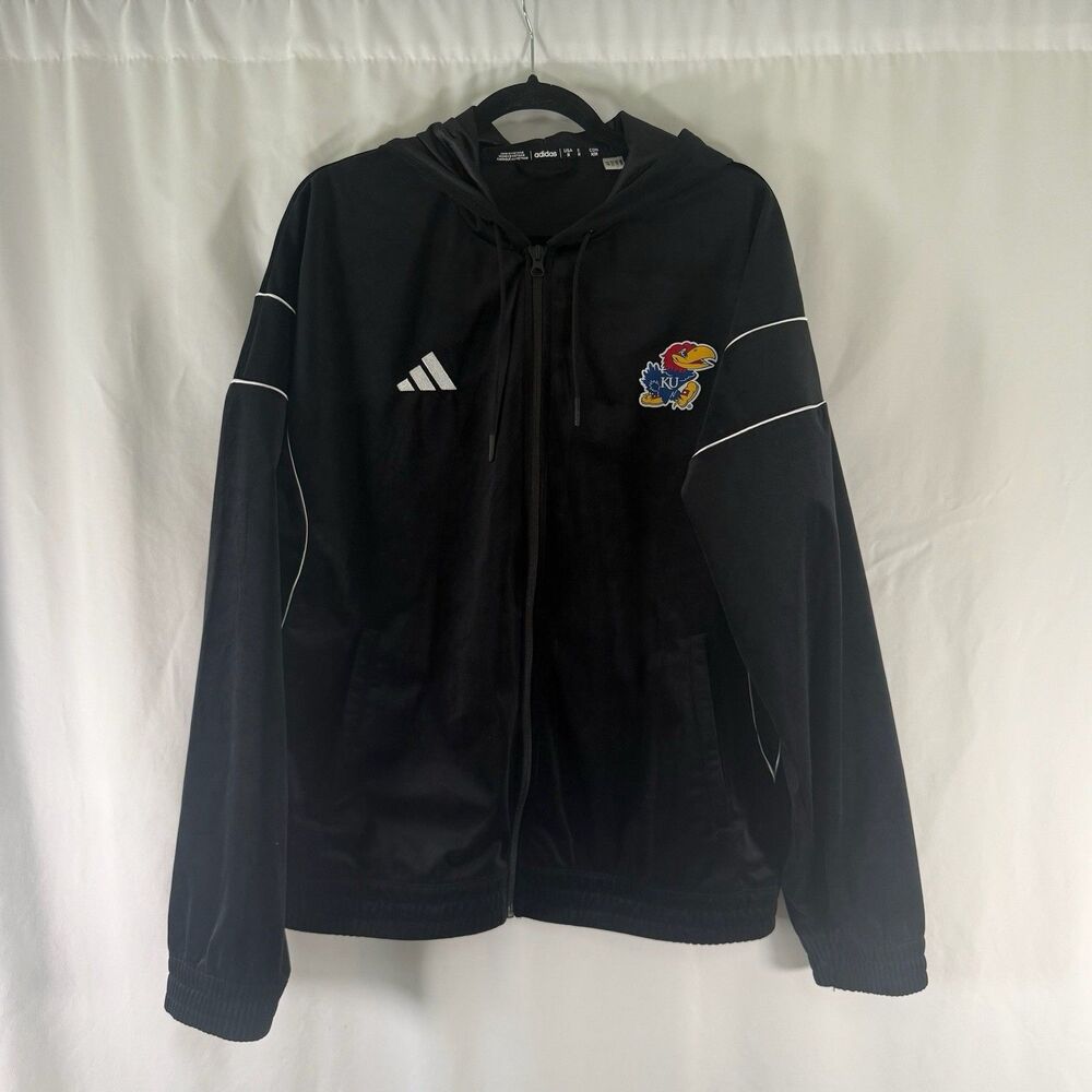 Kansas Jayhawks Addidas Velvet Hoodie Men's Medium Black Full Zip Drawstring